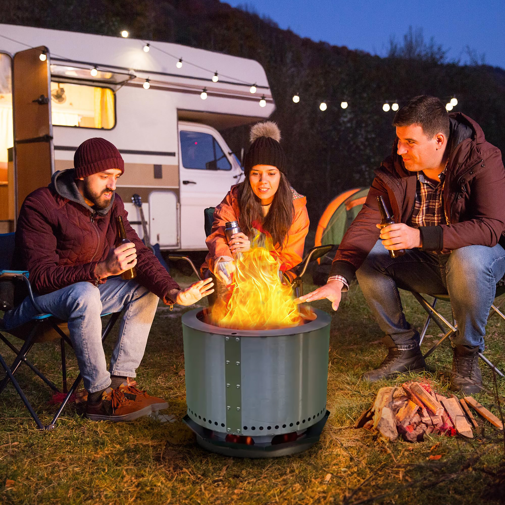 Sitting around a fire